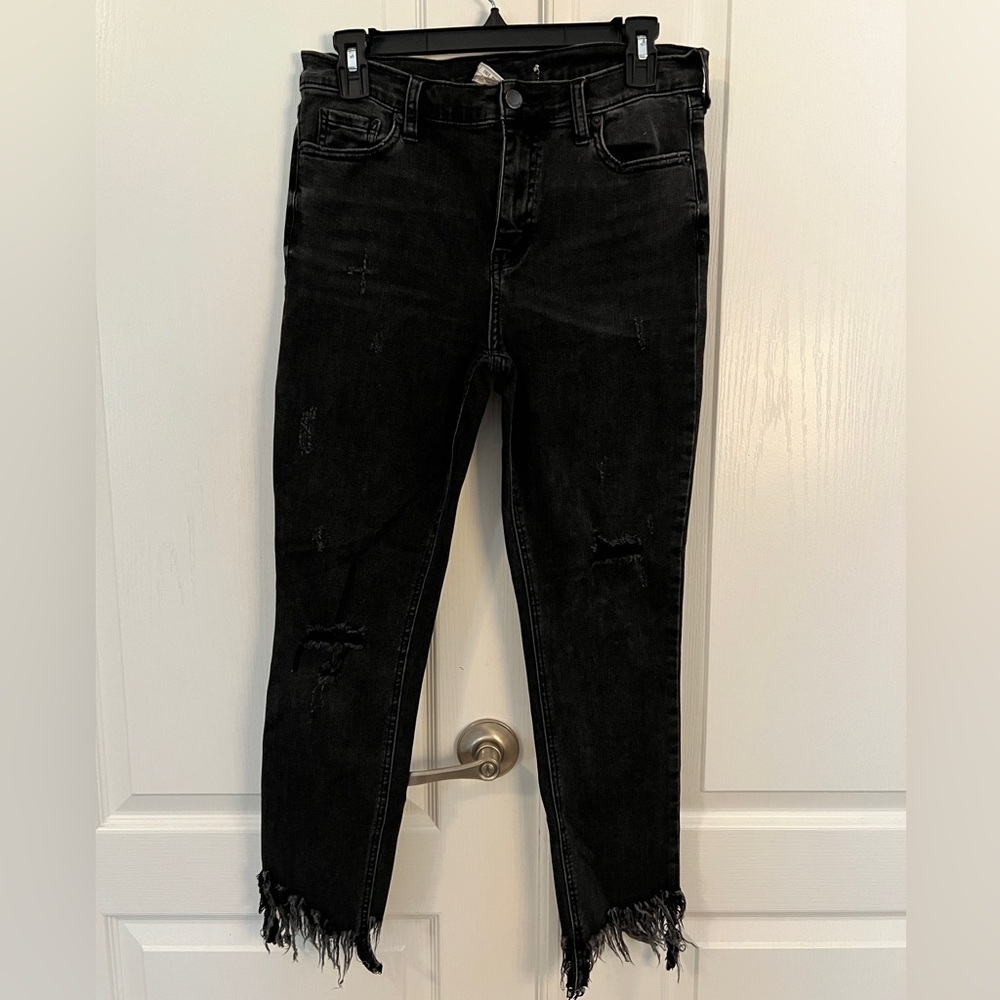 FREE PEOPLE 28 Great Heights Frayed Skinny Jeans Black Charcoal - Picture 6 of 14